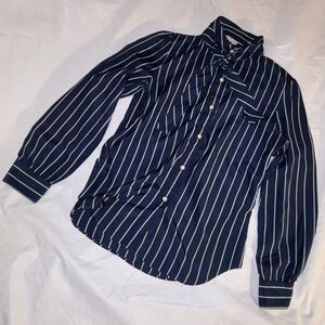 Vintage 80s The Villager Striped Blouse Button Up With Neck Tie Size 10/M